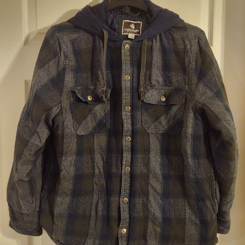 Legendary Outfitters Men’s XL Hooded Quilted Flannel Pearl Snap Lined Jacket